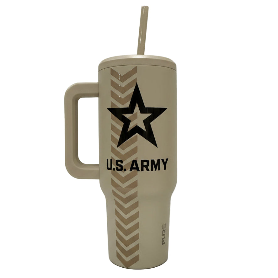 U.S. Army water bottle with star logo on a white background