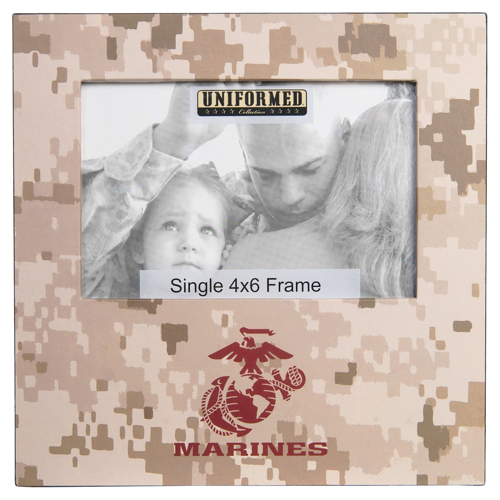 MARINE DESERT PRINT FRAME WITH EGA AND MARINES - WOOD FRAME - 8X8 HOLDS SINGLE 4X6 PHOTO - UNIFORMED®