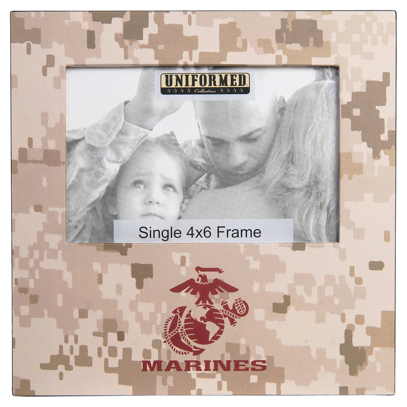MARINE DESERT PRINT FRAME WITH EGA AND MARINES - WOOD FRAME - 8X8 HOLDS SINGLE 4X6 PHOTO - UNIFORMED®