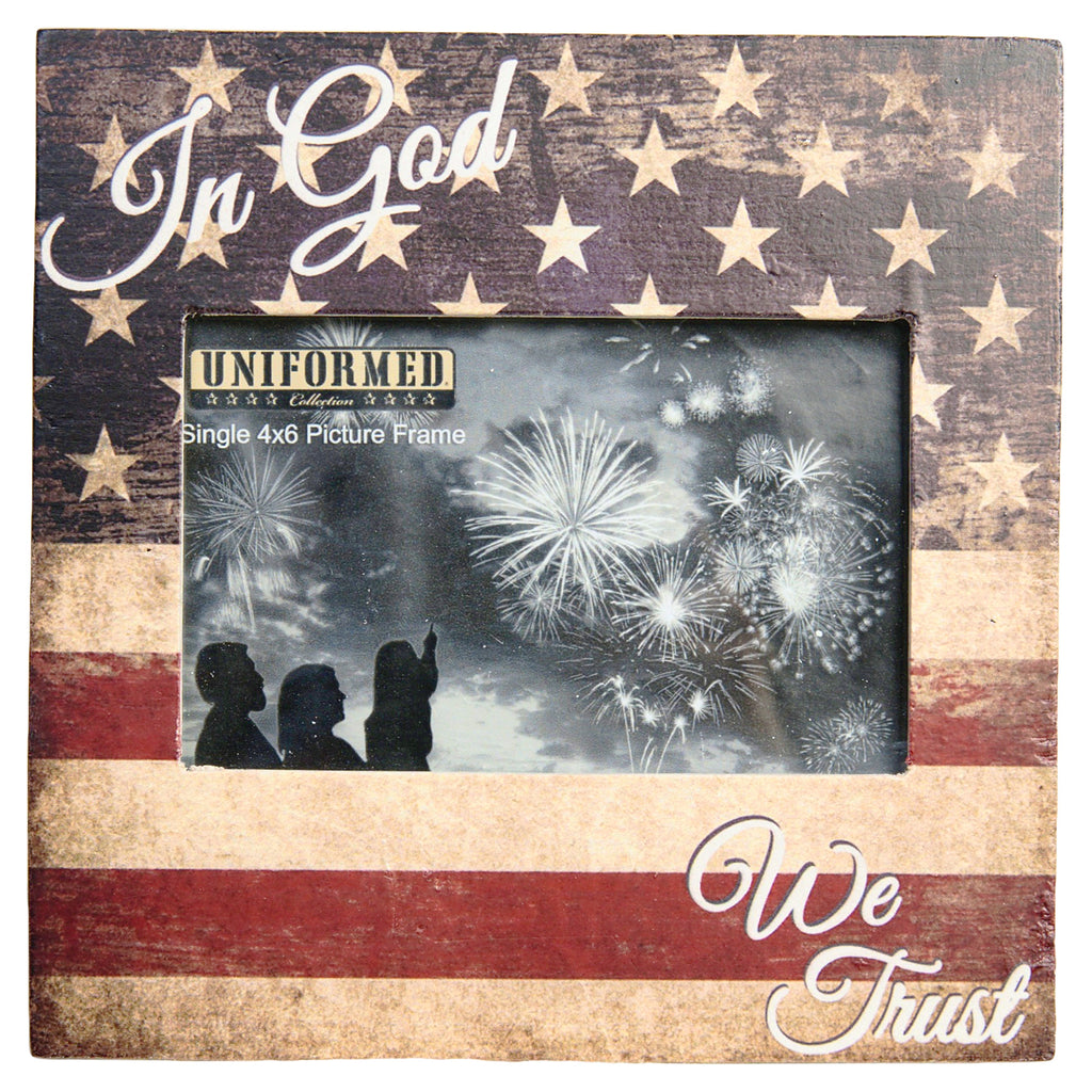 8x8 American Flag Frame w/ In God We Trust print. Holds single 4x6 photo - UNIFORMED®